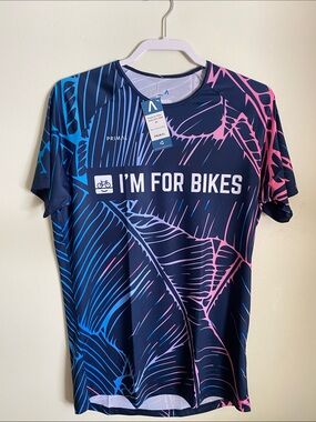 Cycling Short Sleeve Active Tee by Primal Euro 'I'm For Bikes' in Navy & Pink
